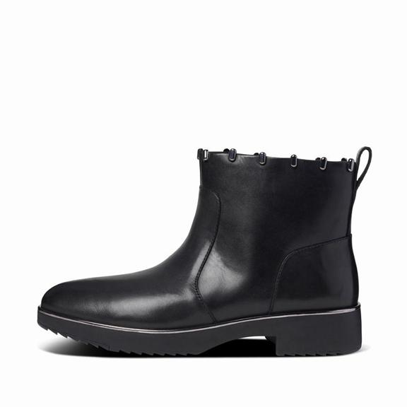 FitFlop Women's JACINTA Leather Ankle Boots - Black (LNQPO-3510)